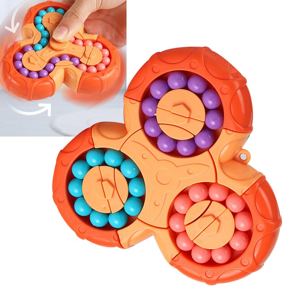 Rotating Bean Toy 6 Sided Rotating Bean Speed Toy Funny Stress Reduction Fingertip Puzzle Games for All Ages Orange