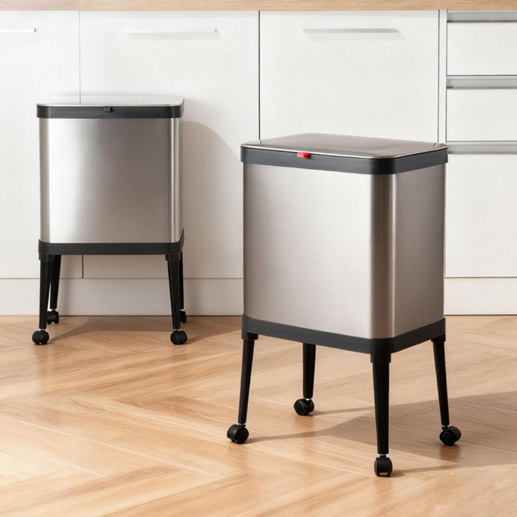 15Liter Rectangular Garbage Bin on the Legs Mobile Wheeled Kitchen Trash Can with Casters