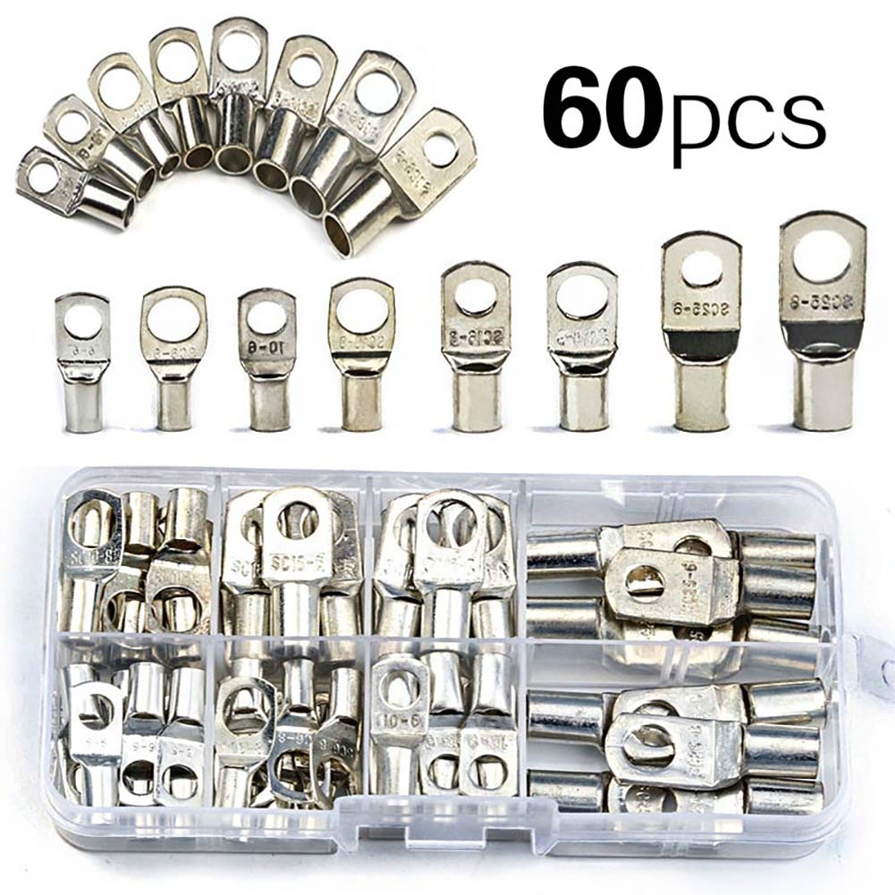 60Pcs SC Tinned Copper Lug Ring Wire Connectors Heavy Duty Copper Wire Lugs Connectors