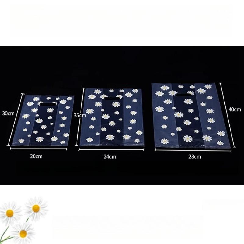 Gänseblümchen-Aufdruck Take-Away-Tragetaschen Kuchen- und Dessert-Backverpackungsbeutel Verdickte Transparente Lebensmittelliefertaschen PE-Material Geschenk-Plastiktüte