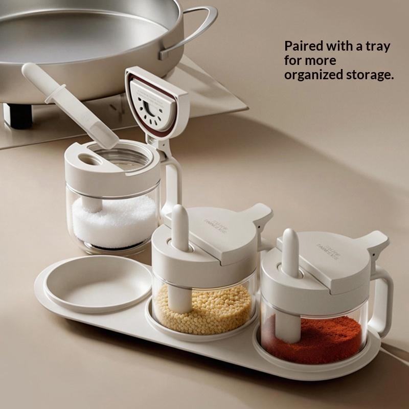 Seasoning Containers Airtight Glass Organizer With Spoon Condiment Containers With Lid For Kitchen Countertop Pantry Cabinet