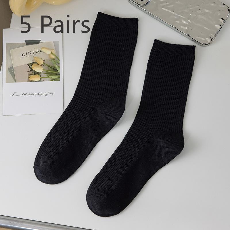 5 Paar Damen Frühling und Herbst Geruchsdichte Einfarbige Baumwoll-Röhrensocken