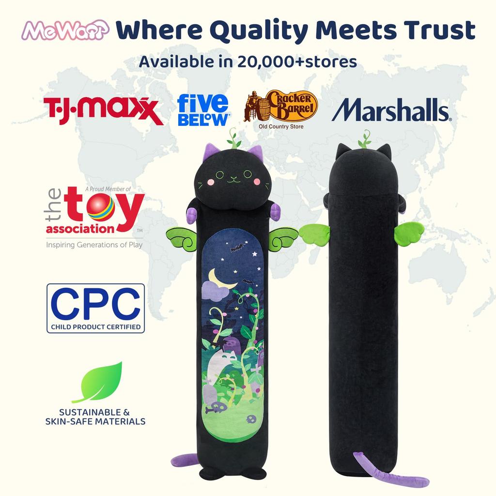 Long Cat Plush 5 Sizes, 120% Extra Filling Giant Plushness Kids Body Pillow, Kawaii Cute Black Cat Stuffed Animals Plushies,Gift for Girls 20”/50cm