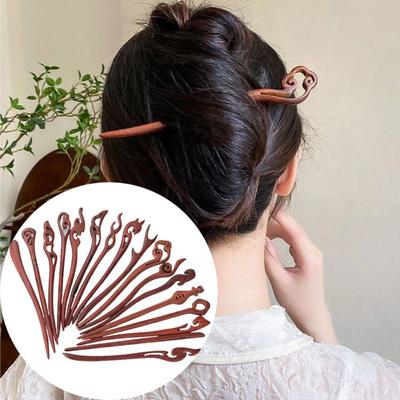 Red Sandalwood Wooden Hairpin Chinese Style Hair Sticks Cheongsam Hair Clips  Women