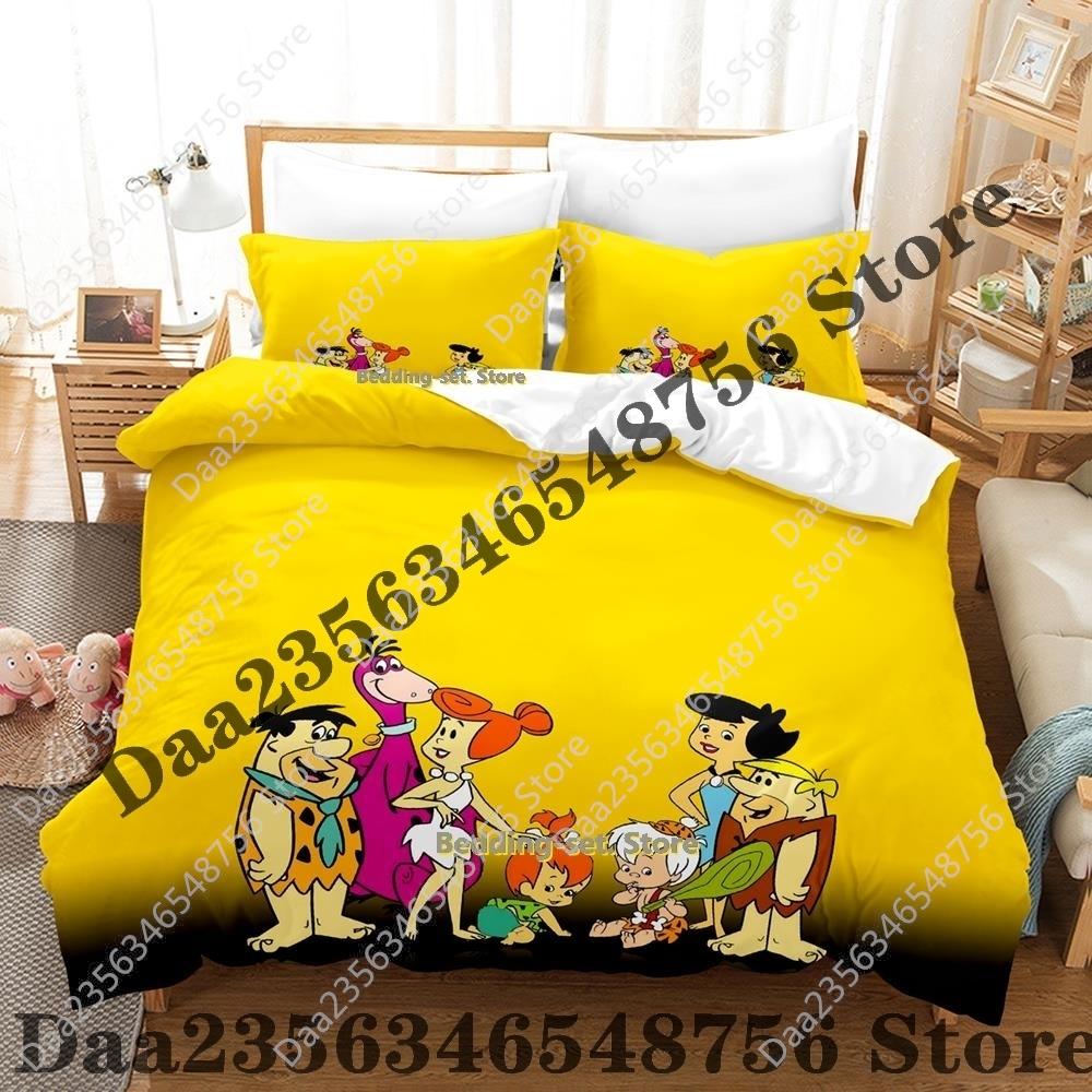 Personality Flintstones Beding Set Carton Anime thre-piece set Adult People Kid Bedrom with Soft Fabric Duvetcover Sets 3D Kawai couete