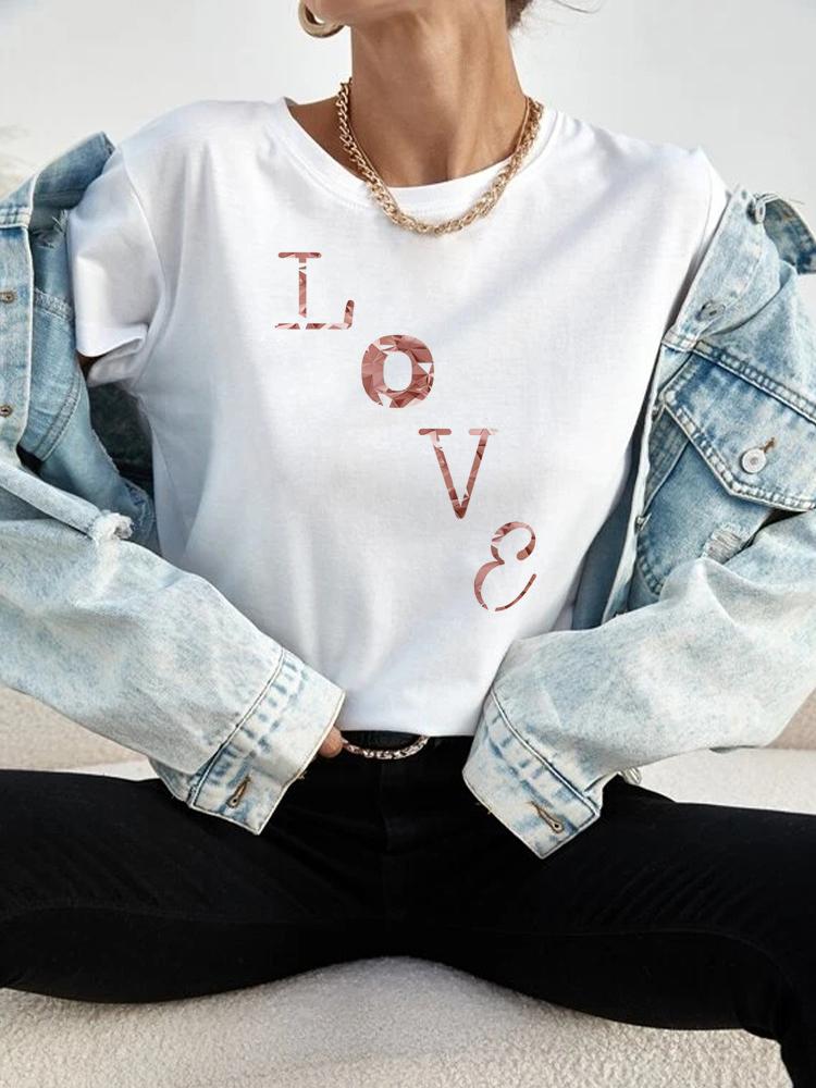 Love Heart Print Women T Shirt Summer Funny Short Sleeves O Neck  Tops Tee Female 90s Casual Fashion Clothing