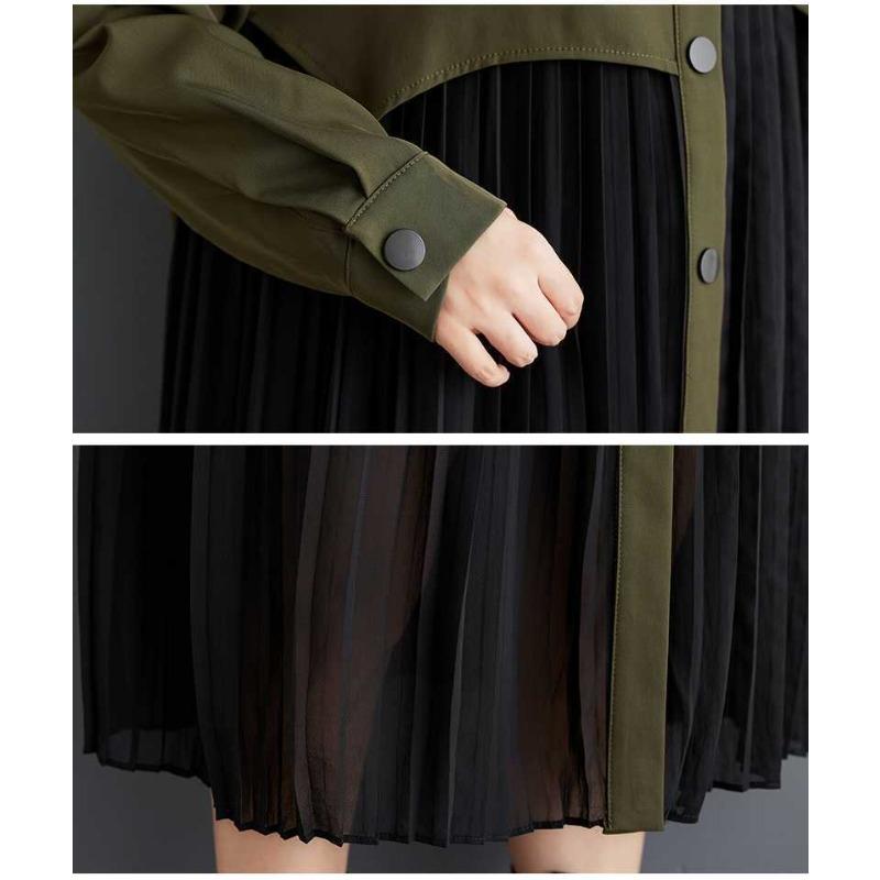 Niche Long Sleeve Loose Patchwork Pleated Dress