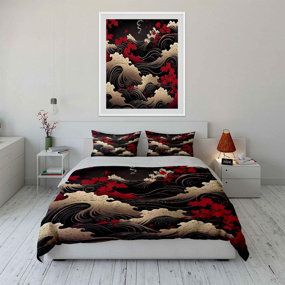 Elegant Wave Floral Set Decoration Soft Comfortable Duvet Cover Bedding Set Included 1*Duvet Cover & 2*Pillowcases, Gift