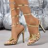 Gold Heels for Ladies Ankle Cross Straps Pointed Toe Butterfly Women's Sandals Fashion Party Dress Shoes Size 35-43 Talons Femme