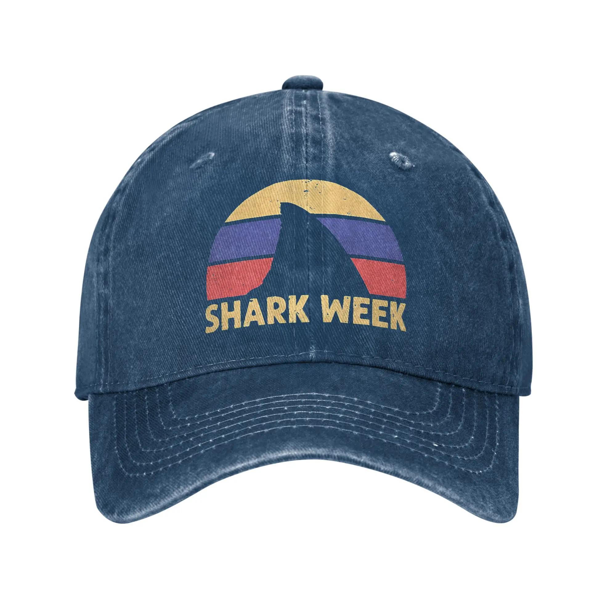 

Vintage Shark Week Shark Fin Sunset Baseball Cap Sun Kpop Rock Washed Trucker Hat Women Unisex Casual Custom DIY Baseball Caps One Size