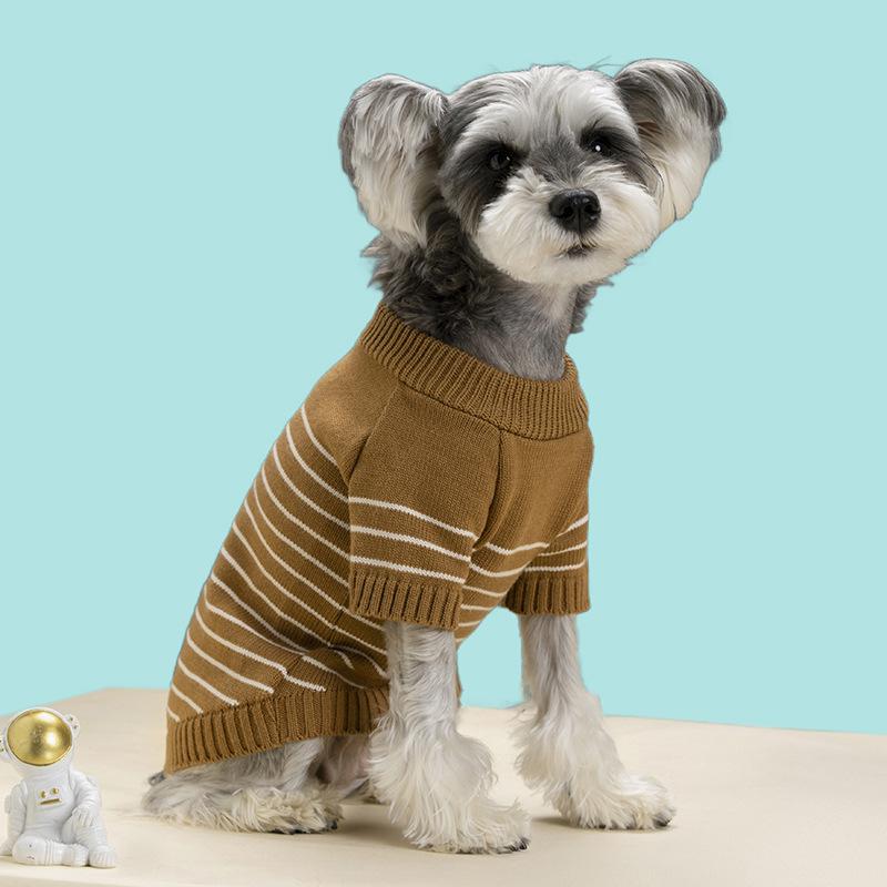 Classic Striped Knitted Pet Sweater with Buttons Two-Legged Warm Winter Clothing for Cats and Dogs Cozy Soft Yarn Apparel Cold Weather Wear