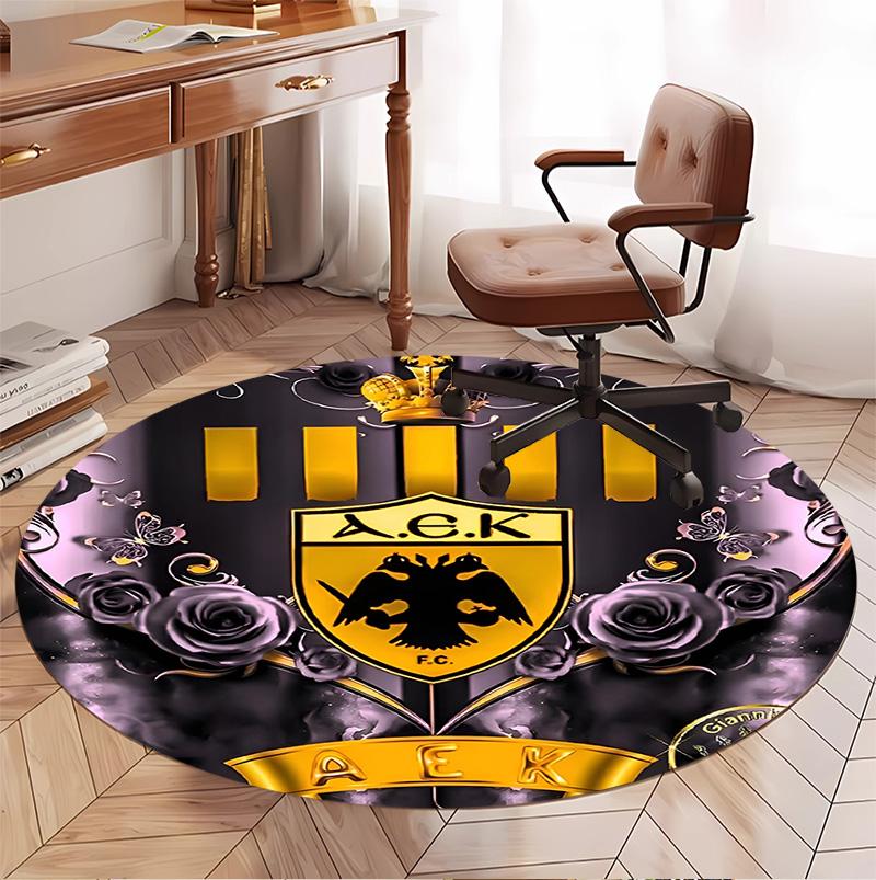 AEK Athens FC Pattern Round Rug, Indoor/Outdoor Mat, for Picnic, Gameroom, Bedroom, Office, Living Room, Home Decor Carpet, Birthday Gift