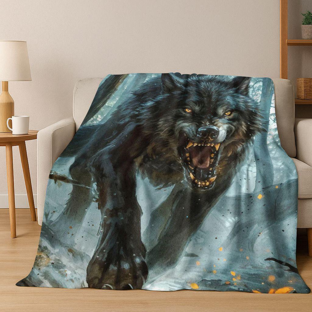 Norse Mythology Fenrir Wolf Beast Cartoon Flannel Blanket,Cozy Soft Throw Blanket for Home Bedroom Bed Sofa Picnic Cover Kids