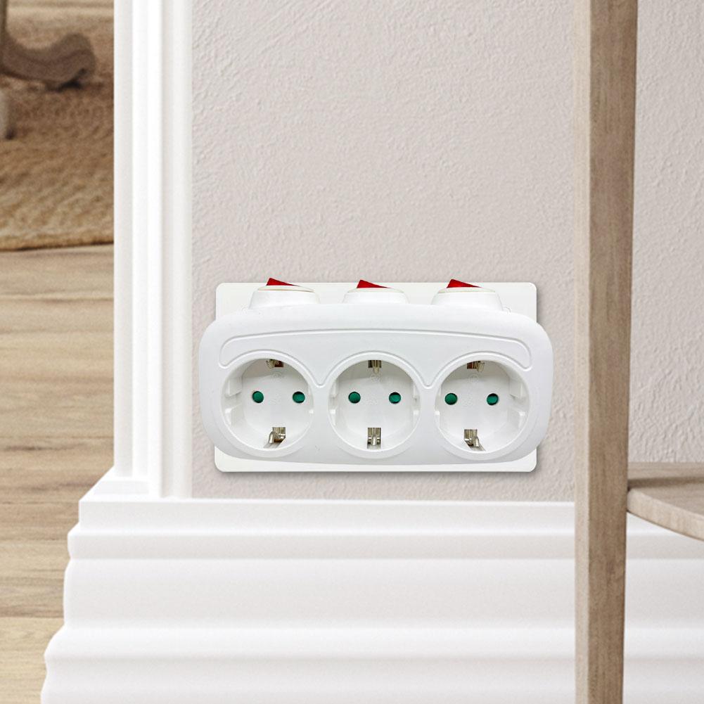 Extension Socket with 3 Individual Switches Power Strip 3 Horizontal Socket Power Adapter for Living Room Bedroom