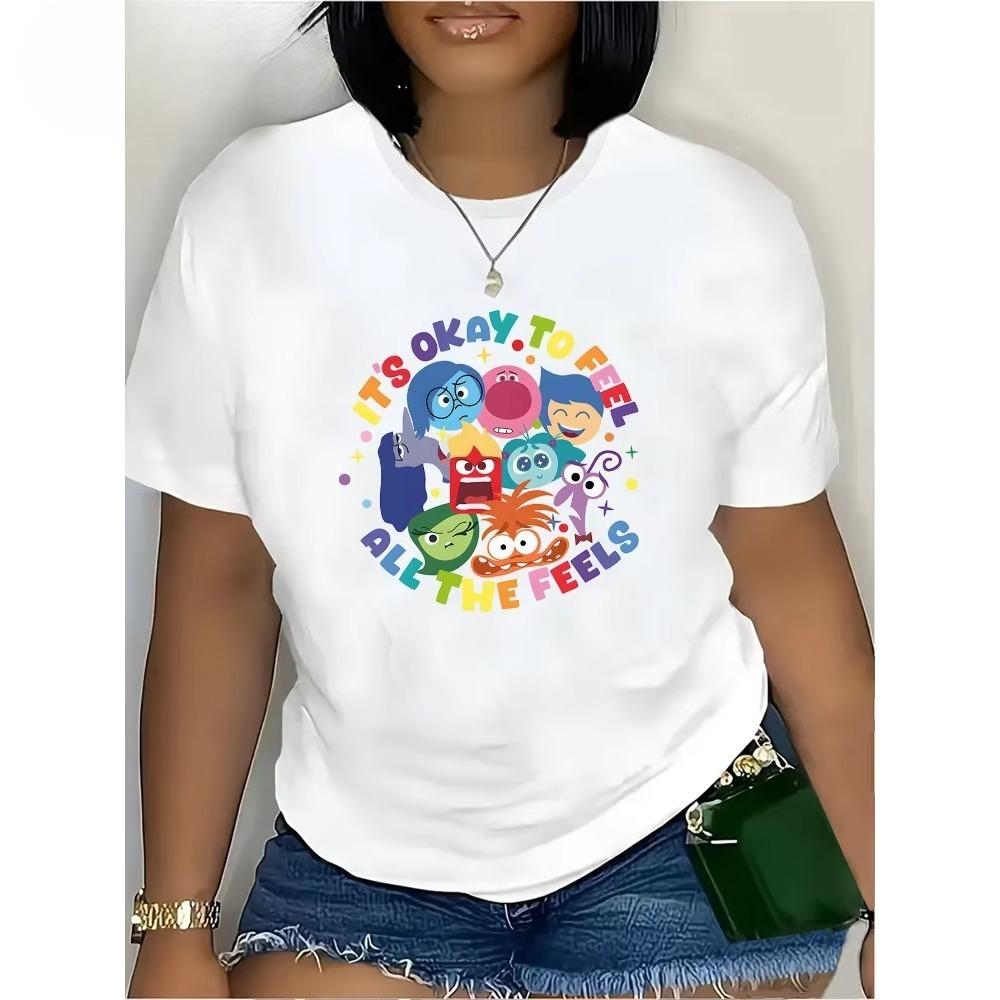 Inside Out Feel All Your Emotions Are Okay Womens TShirt Emotional Character Print Soft Casual Crew Neck Tshirt Cotton S