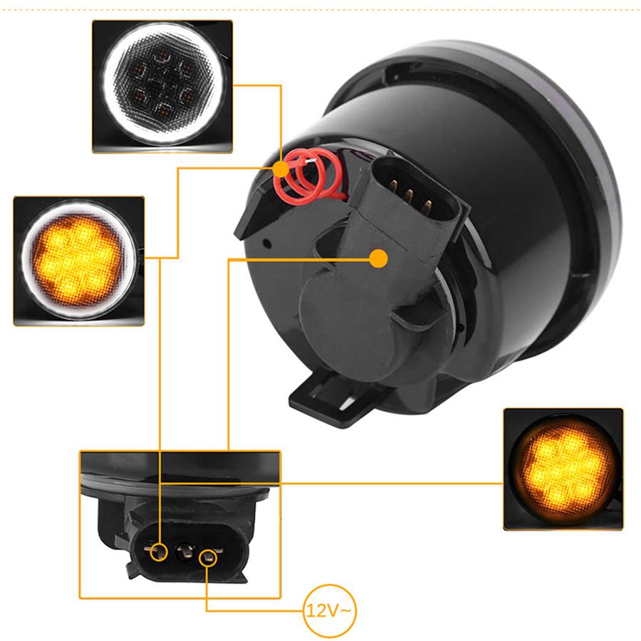Pair LED Amber Grill Turn Signal Light for Jeep Wrangler JK 07-18 Halo Ring Angel Eye DRL Smoke Lens