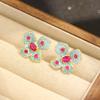 High-end micro-inlaid zircon blue flower stud earrings light luxury and versatile red petal 925 silver needle earrings women's earrings