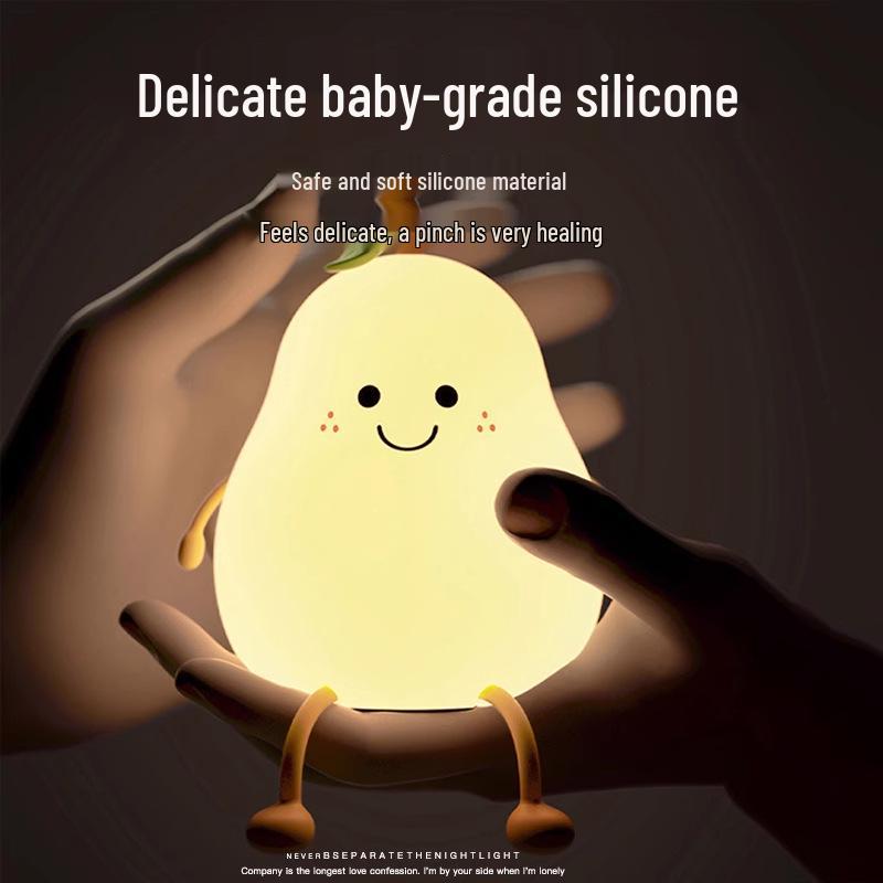 Pat Pat Silicone Pear Night Light - Cute Eye Protection Sleep Companion for Girls
