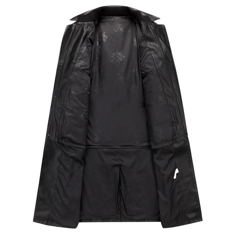 Middle-aged Men's Long Down Jacket Leather Coat Removable Lining Leather Coat Sheepskin Leather Windbreaker Men's Jacket