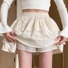 Damen Weißer Spitzen-High-Waist-Faltenrock in A-Linie - Frühling/Herbst Ballett-Stil