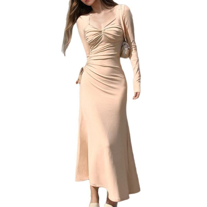 Women's French Pure Want To Wind Square Collar Spring Waist Slimming Dress