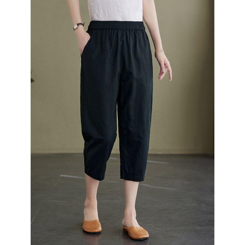 Summer Cotton Linen Capri Pants Women's New Arrival Plus Size Women's Clothing Loose Slim Looking Thin Harem Pants Chubby Girl High Waist Baggy Pants