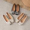 Women's Genuine Leather Nude Flats - Soft Sole, Low-Cut, Plus Size (41-43), Summer 2025 Collection