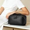 Top Grain Cow Leather Makeup Bag, 2 Sizes Litchi Grain Double Zipper Portable Handheld Travel Toiletry Bag Large Capacity Skincare Storage Organizer