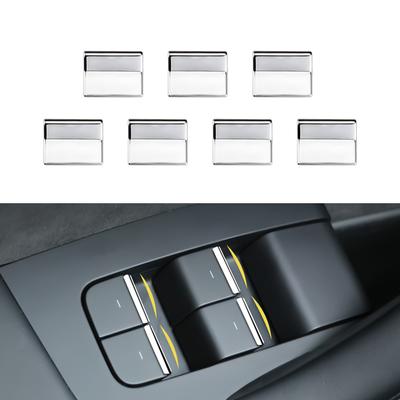 7ks Samolepky krytů tlačítek ovládání stahování oken pro Tesla Model 3 Model Y 2016-2026 Interiér auta Zvedáky oken ABS Flitry