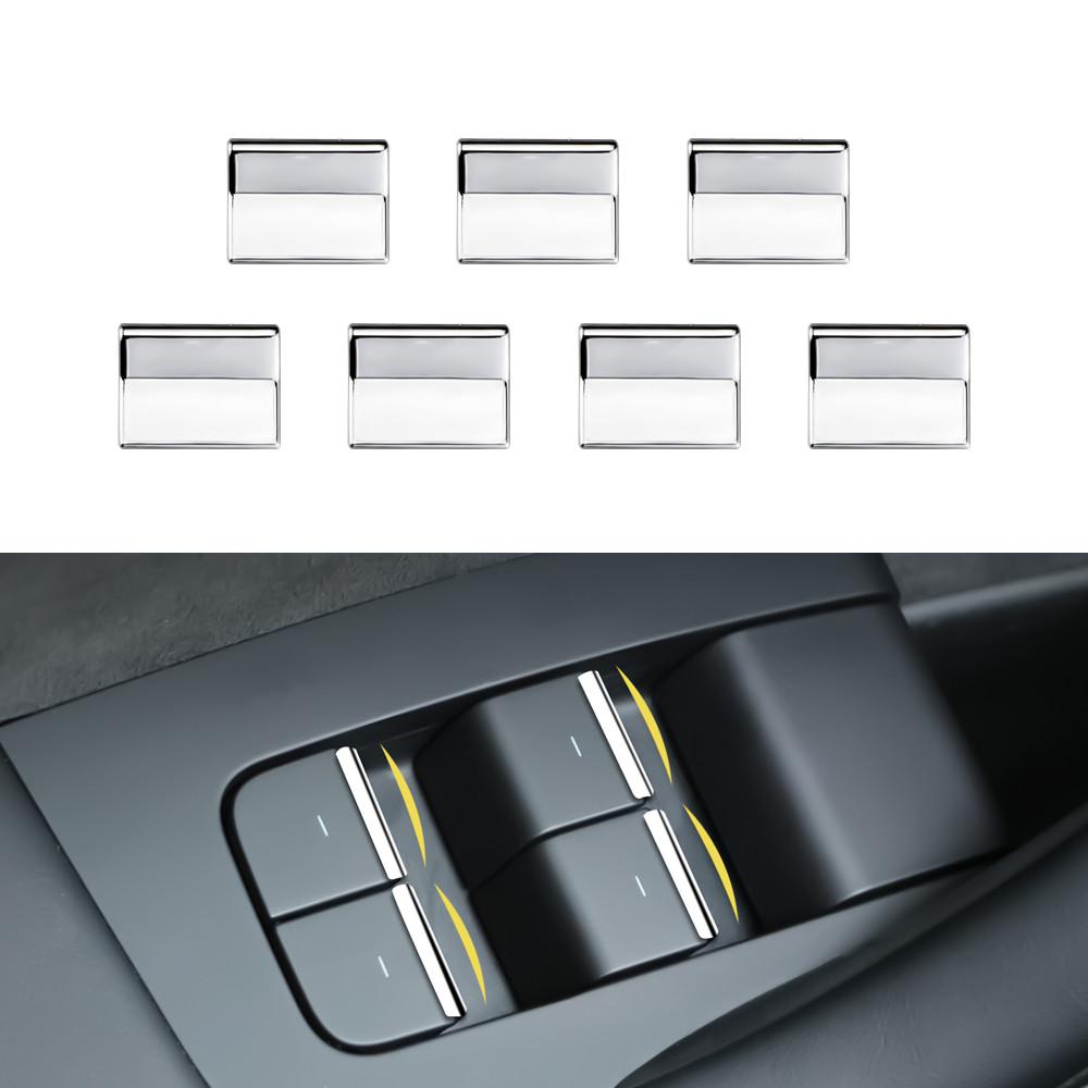 7pcs Window Lift Control Button Cover Trim Stickers for Tesla Model 3 Model Y 2016-2026 Car Interior Windows Lifter ABS Sequins