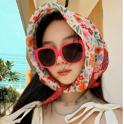 Korean Style Headscarf Versatile Floral Cotton Scarf For Spring And Summer Retro Thin And Fresh Decorative Neck Scarf For Women