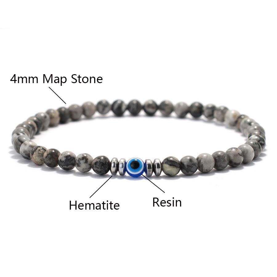 Minimalist 4mm Stone Bracelet For Men Natural Howlite Obsidian Beads Strand Braslet Evil Eyes Braclet Hematite Healing Brazalete