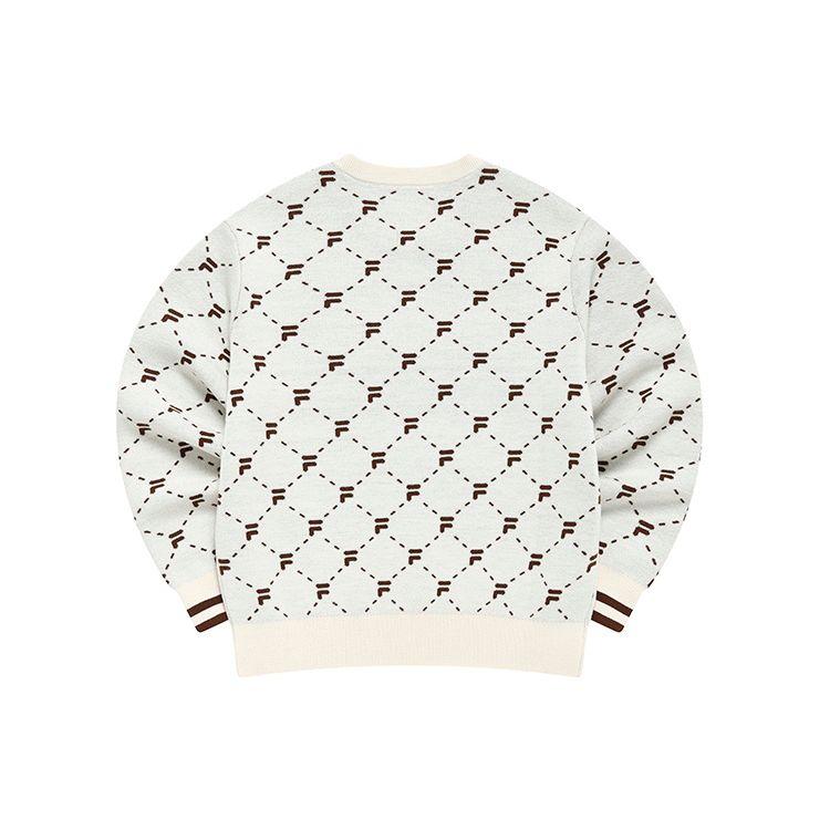 Fila Fusion FOB Series Full Print Crew Neck Pullover Sweater Women Sweater Antique-White T11W243406FIV