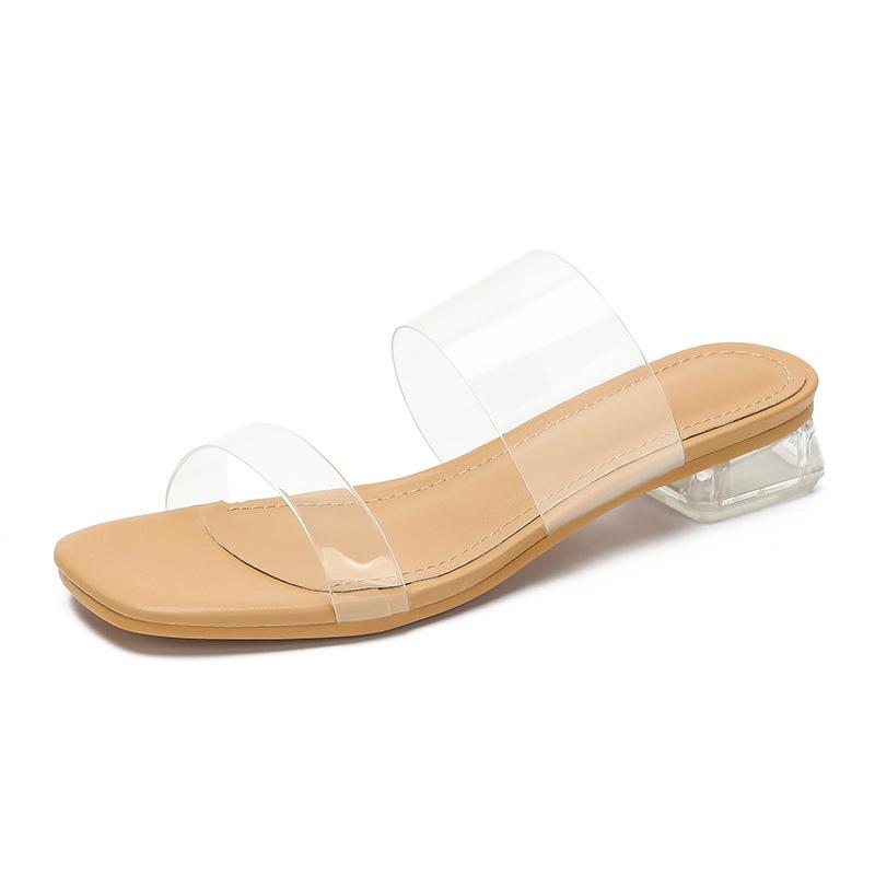 Transparent sexy thick-heeled sandals for women's summer wear 2025 new square head white one-word with open-toed high-heeled cool slippers