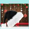 Klassische Schwarze Plüsch-Weihnachtsmütze Mit Dickem Pelz-Bommel Für Erwachsene Und Kinder Feier