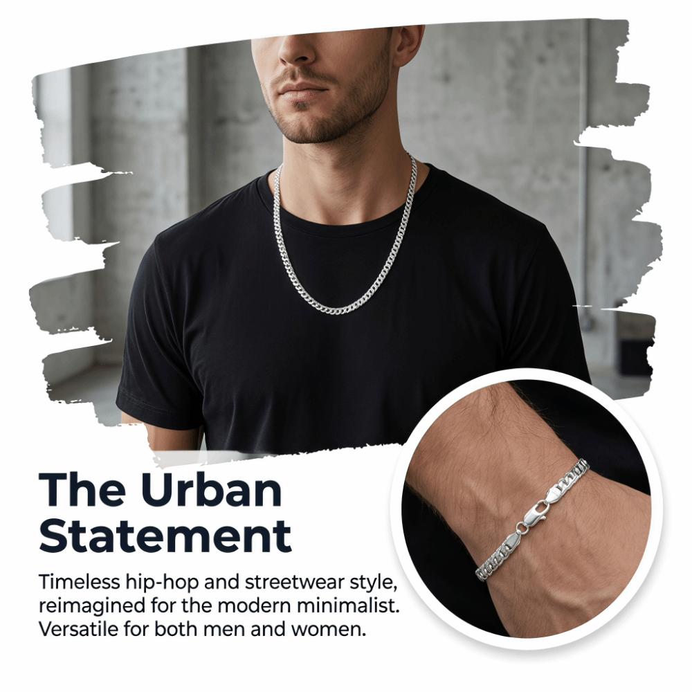 2Pcs Full Side Flat Chain Bracelet Silver-Plated Snake Chain Bracelet Side Chain Necklace Party