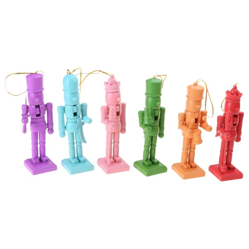 Set Of 6 Small Wood Christmas Ornament for Tree Decoration Easy To Hang Festives Charm Miniature Nutcrackers Pendants