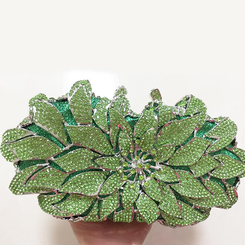 WHTUOHENG Gold/ White Clear Green Crystal Women Evening Clutch Diamond Party Purse Formal FlowerRhinestone Purses And Handbags