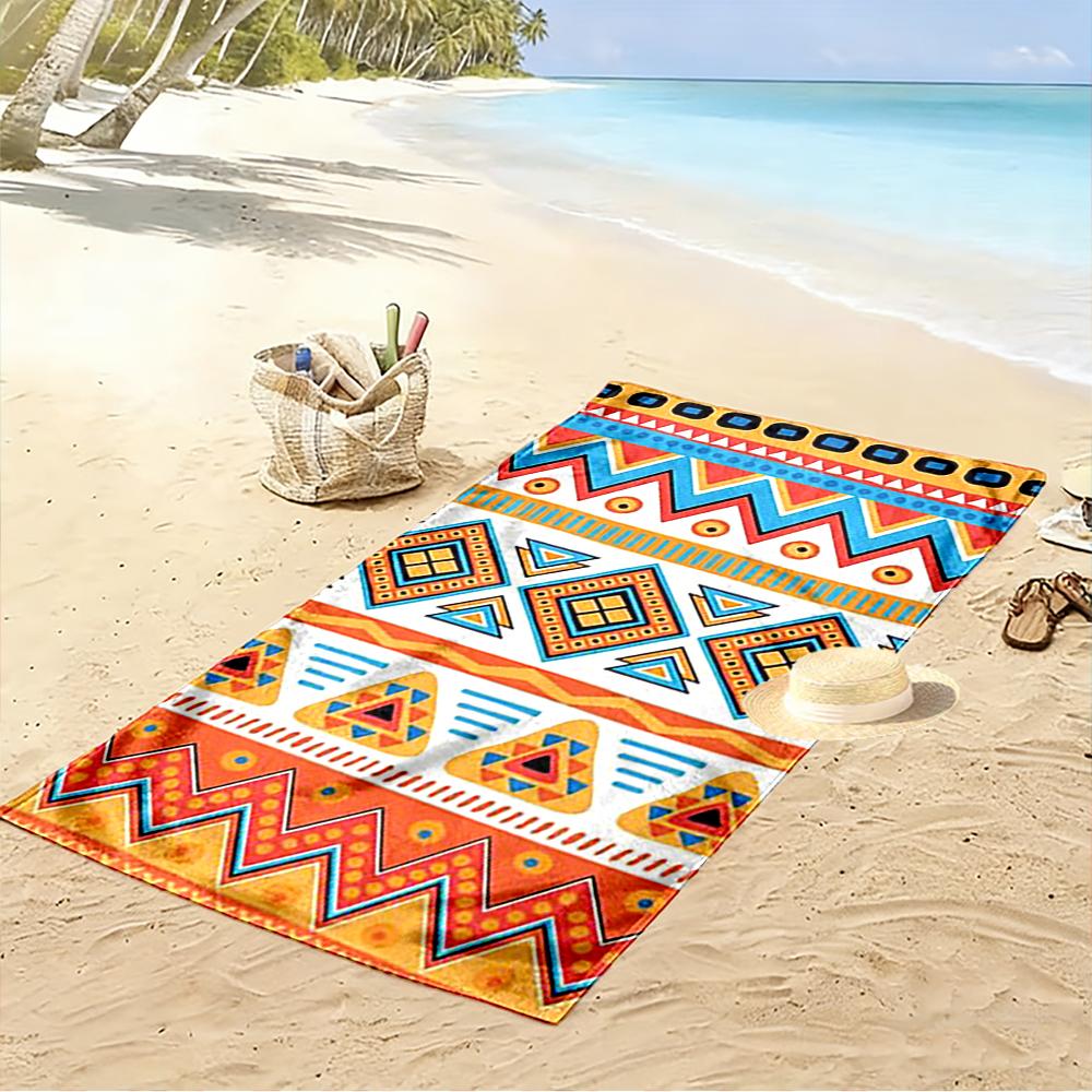 Colorful Geometric Tribal Pattern Beach Towel Quick-drying for Travel Outdoor Sports Jogging Beach and Swimming