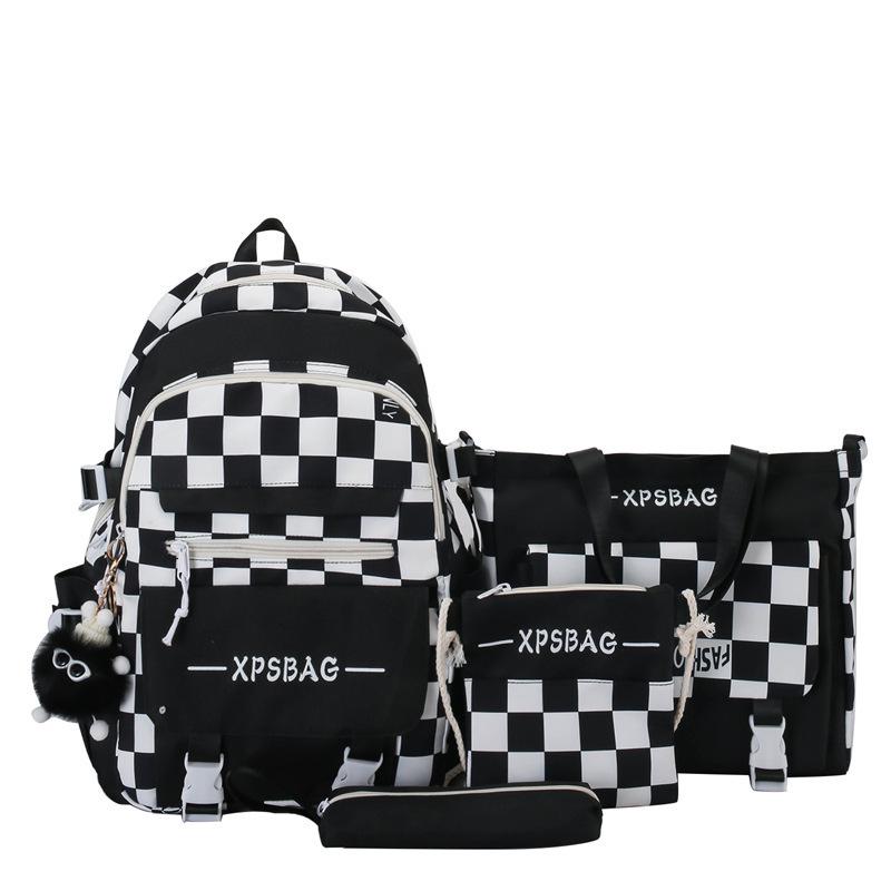 Korejský styl kostkovaný batohový set pro studenty a cestování