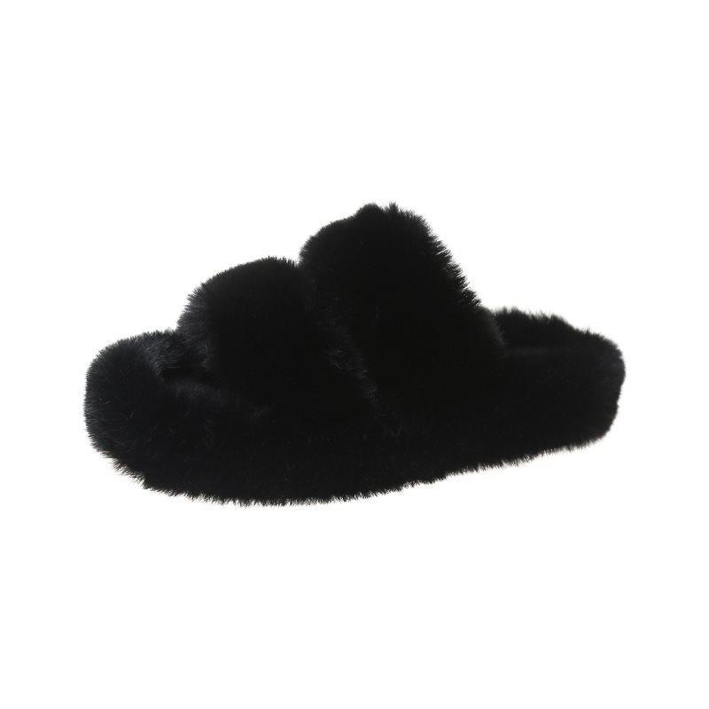 

Hairy out summer fluffy shoes women s cotton slippers Internet celebrity 2025 autumn platform fashion new outer wear plush 41 чорний