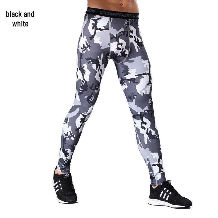 Pánské rychleschnoucí kompresní běžecké legíny s maskovacím vzorem