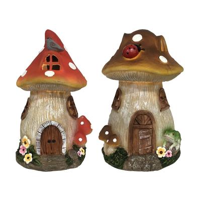 Mushroom House Statue Solar Light Weather Resistant Waterproof Multipurpose Cute Garden Sculpture for Outside Decoration