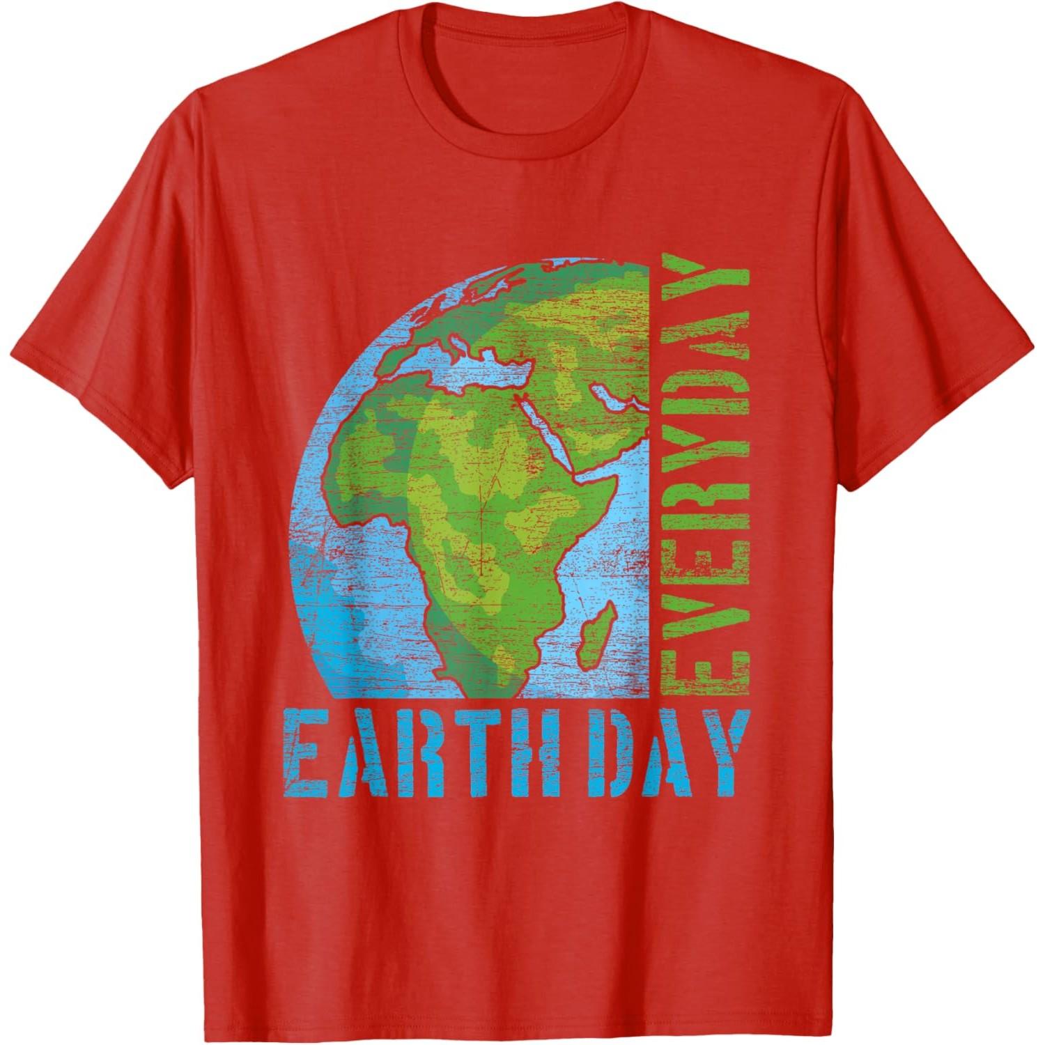 Everyday Earth Day Graphic Tee Distressed Print Casual Short Sleeve T-Shirt for Unisex S