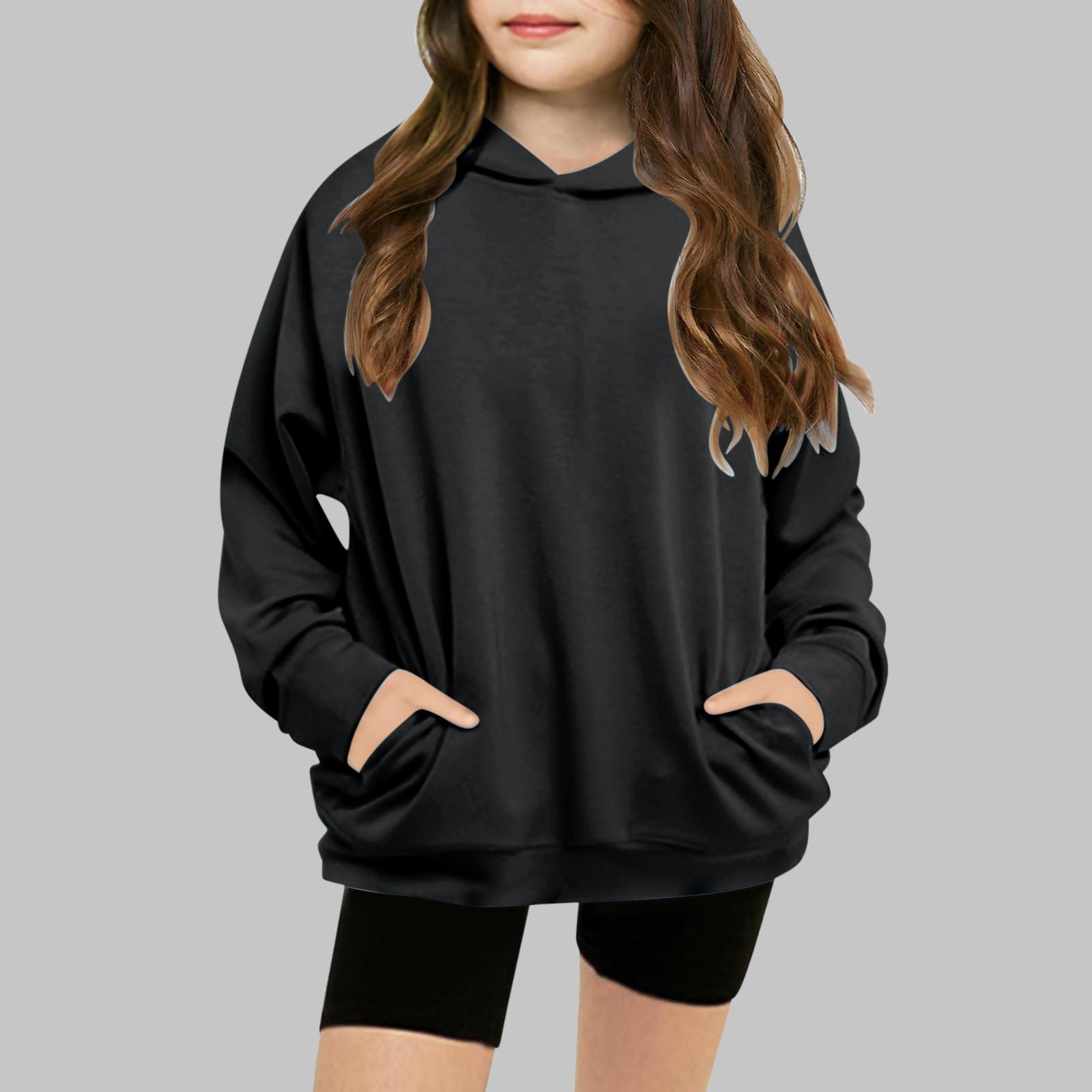

Children s Solid-color Hooded Long-sleeved Girls Sweatshirt 150 чёрный