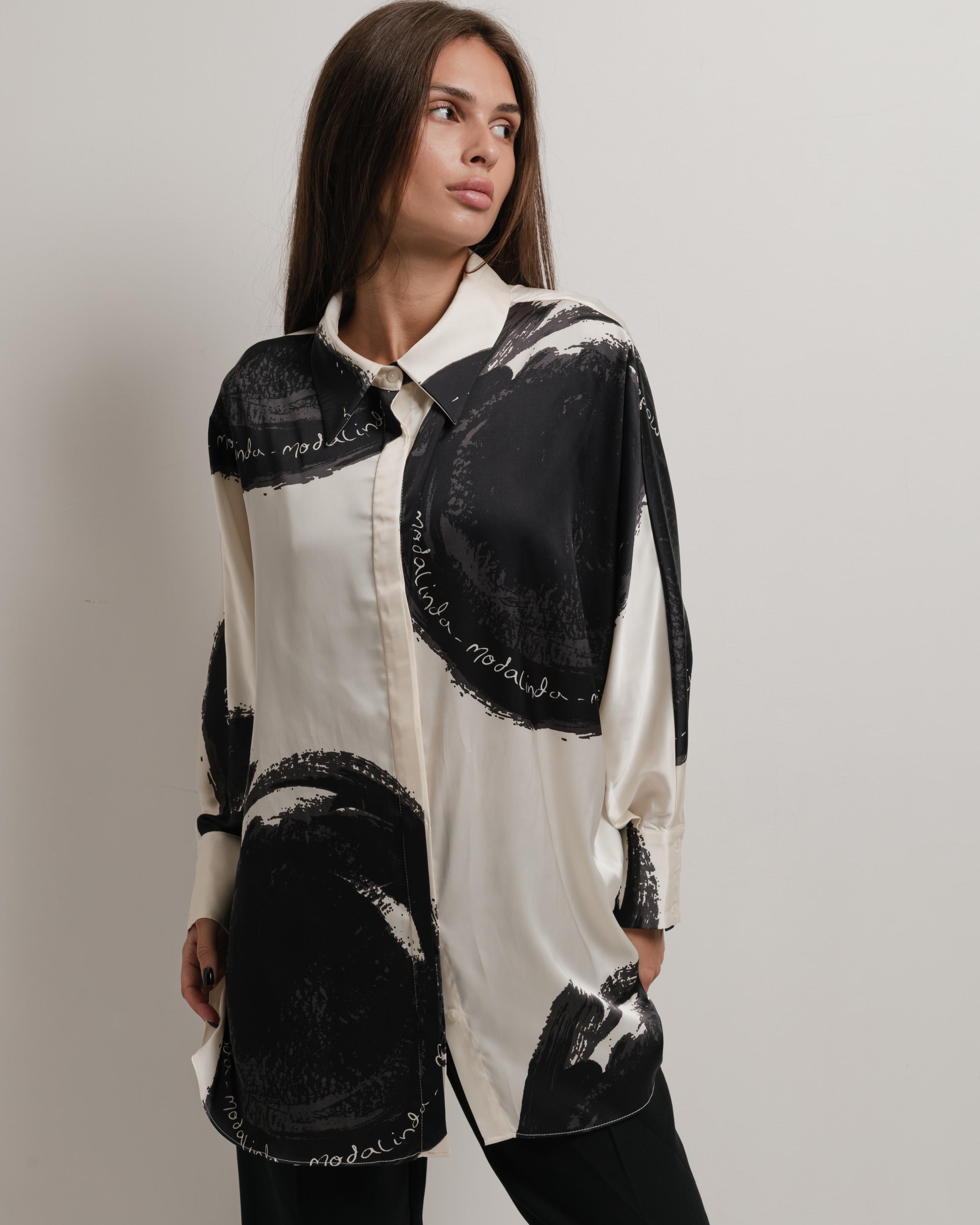 

Блуза довга Modalinda 8857 42 молочно-чорна 48