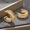 2026 Creative Hollow Mesh Tube Crystal C-Shape Stud Earrings Niche Design Exaggerated Gold Hoop Earrings for Women