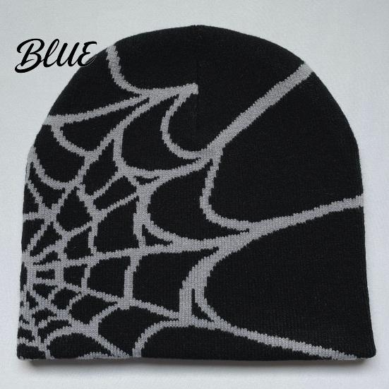 Halloween Party Cap Jacquard High Print Knitted Spider Web Winter Hat Unisex Beanie Elasticity Anti-shrink