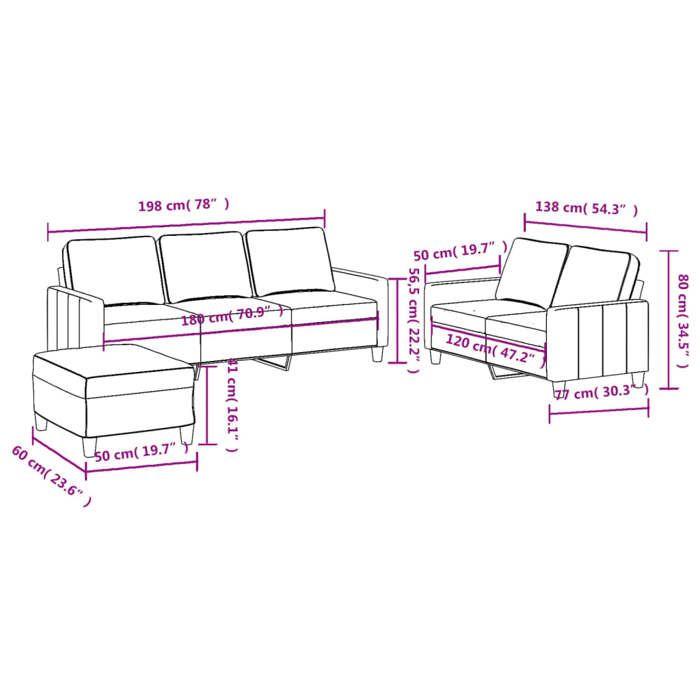 VidaXL Ensemble de Canapés avec Coussins 3 pcs, Canapés avec Accoudoirs et Dossier, Ensemble de Meubles avec Repose-pied 3201472