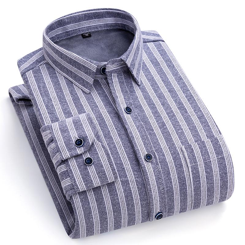 Winter Thermal Shirts Long Sleeve for Men 2 Layers Cotton Oxford Easy Care Warm Male Plaid Shirts Casual Business